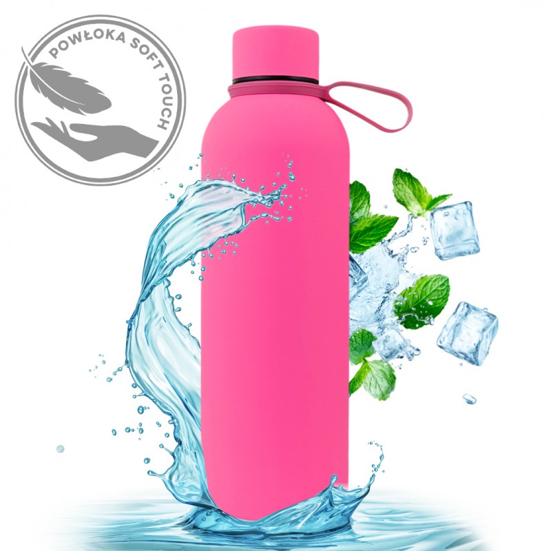 Bidon, butelka termiczna 500ML, stal nierdzewna z powłoką SOFT TOUCH fuksja BD46F