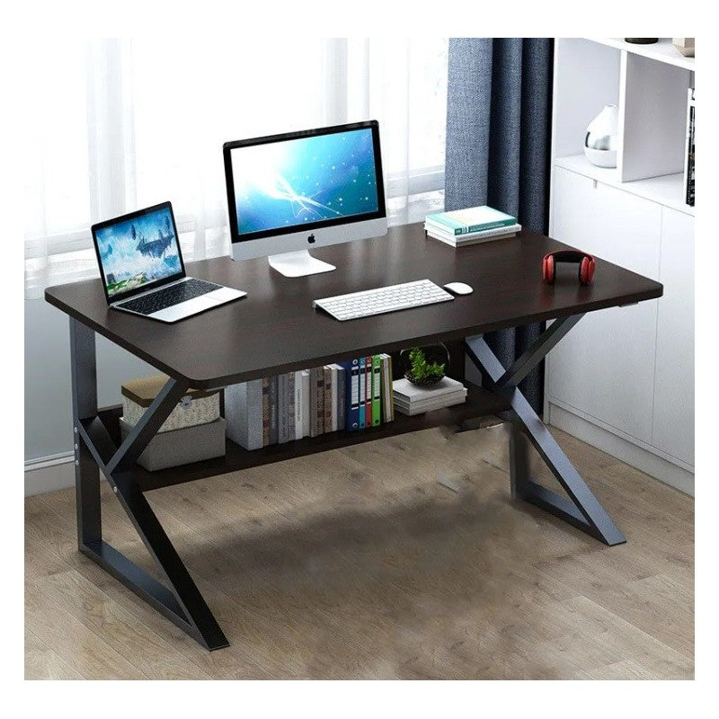 Biurko komputerowe, biurowe z półką 80 x 40 cm czarne, blat ciemny brąz STL04CZ