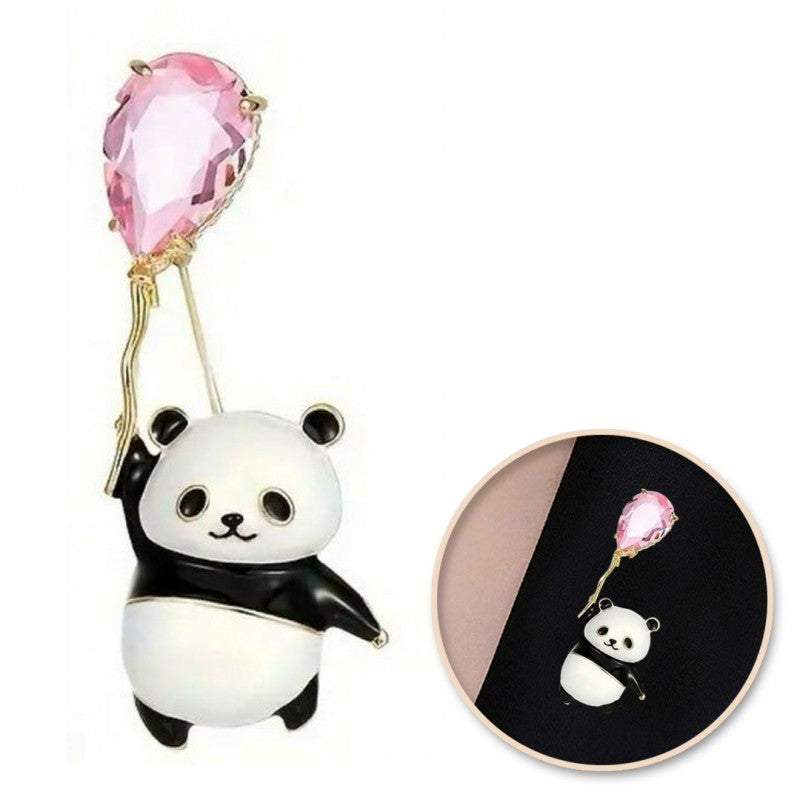 Broszka ozdobna Panda z kryształowym balonikiem BZ200