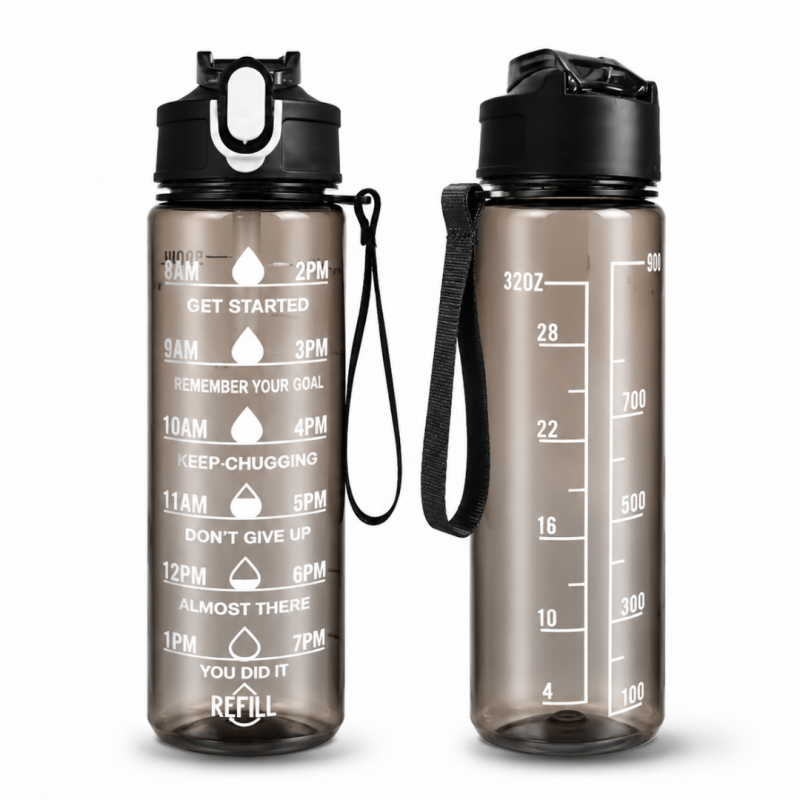 Butelka na wodę, sportowy bidon z miarką i hasłami motywacyjnymi 750ML czarna BD60