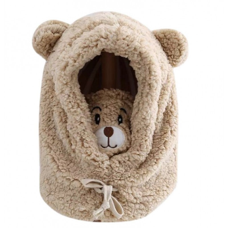 Czapka zimowa pluszowa z uszami misia + komin, 2 w 1 - brązowa CZ34WZ1