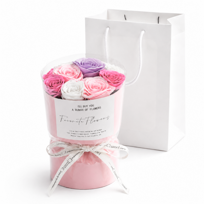 Flower box, bukiet zapachowych kwiatów mydlanych w pudełku fiolet 10szt. BUK27F