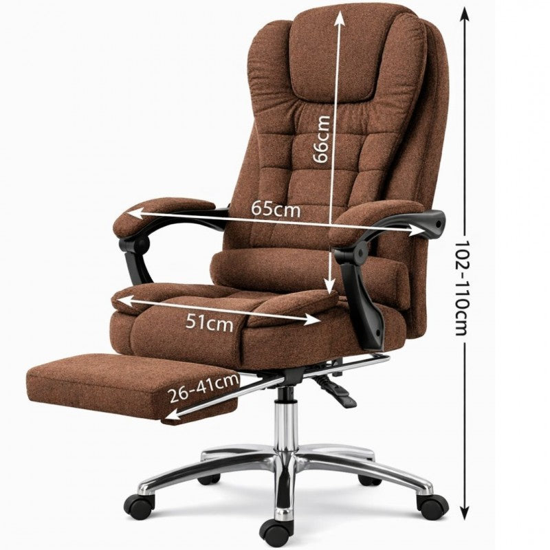 Fotel biurowy obrotowy BOSS z podnóżkiem - brązowy MATERIAŁ KO22BR-MAT