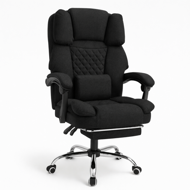 Fotel biurowy obrotowy MASTER z podnóżkiem i poduszką masującą - czarny MATERIAŁ KO32CZ