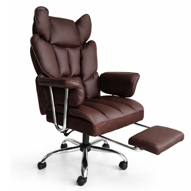 Fotel biurowy obrotowy RELAX PRO z podnóżkiem - ecoskóra brązowy ciemny KO50BR