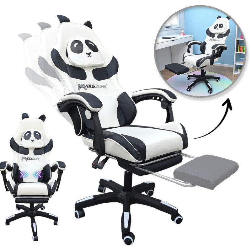 Fotel gamingowy obrotowy PANDA z podnóżkiem i z masażerem KIDS ZONE KO34