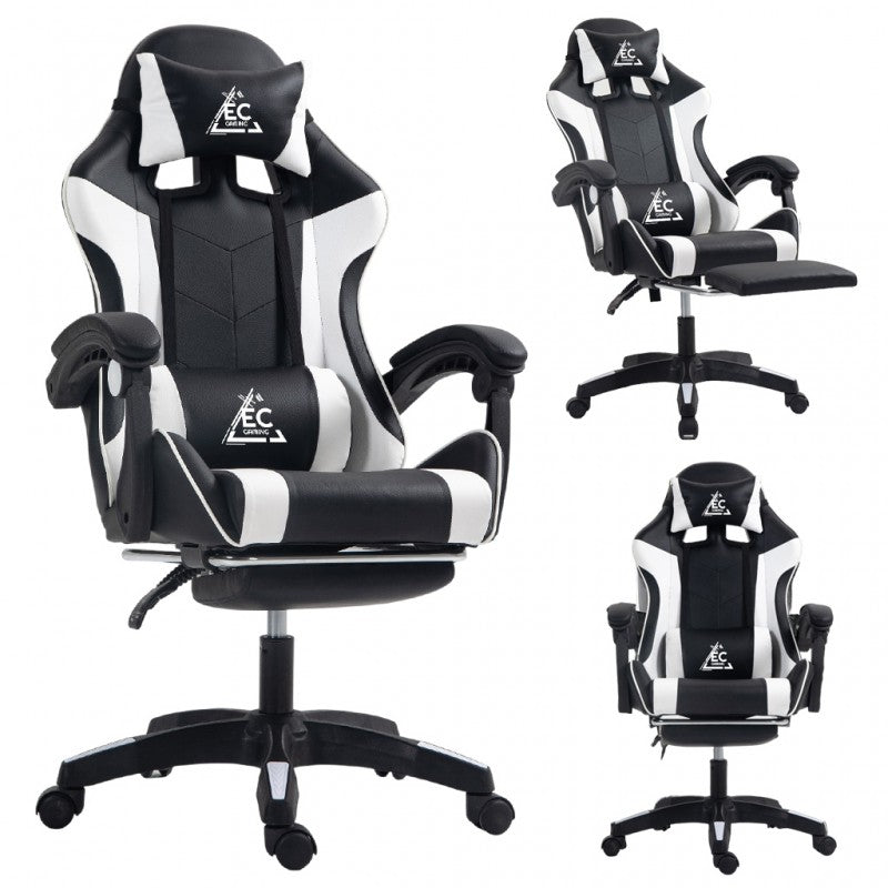 Fotel gamingowy obrotowy z podnóżkiem EC GAMING masażer KO24B