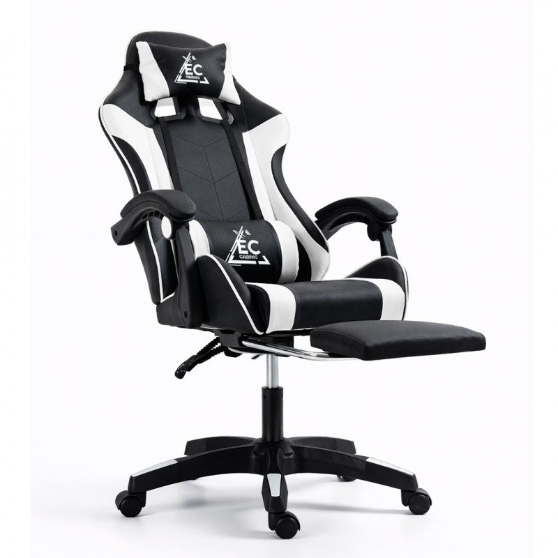 Fotel gamingowy obrotowy z podnóżkiem EC GAMING masażer KO24B