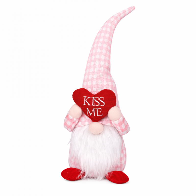 Krasnal Skrzat, Figurka, Walentynkowy Siedzący Różowy z Sercem KISS ME KSN59