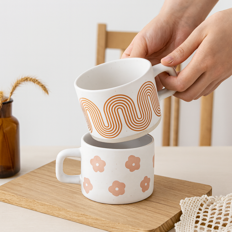 Kubek ceramiczny, kwiatowy wzór, 250ml - KB30