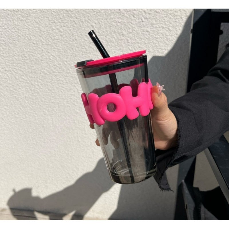Kubek z kolorowego szkła na Kawę Herbatę ze słomką i zamknięciem 400 ML CUP14
