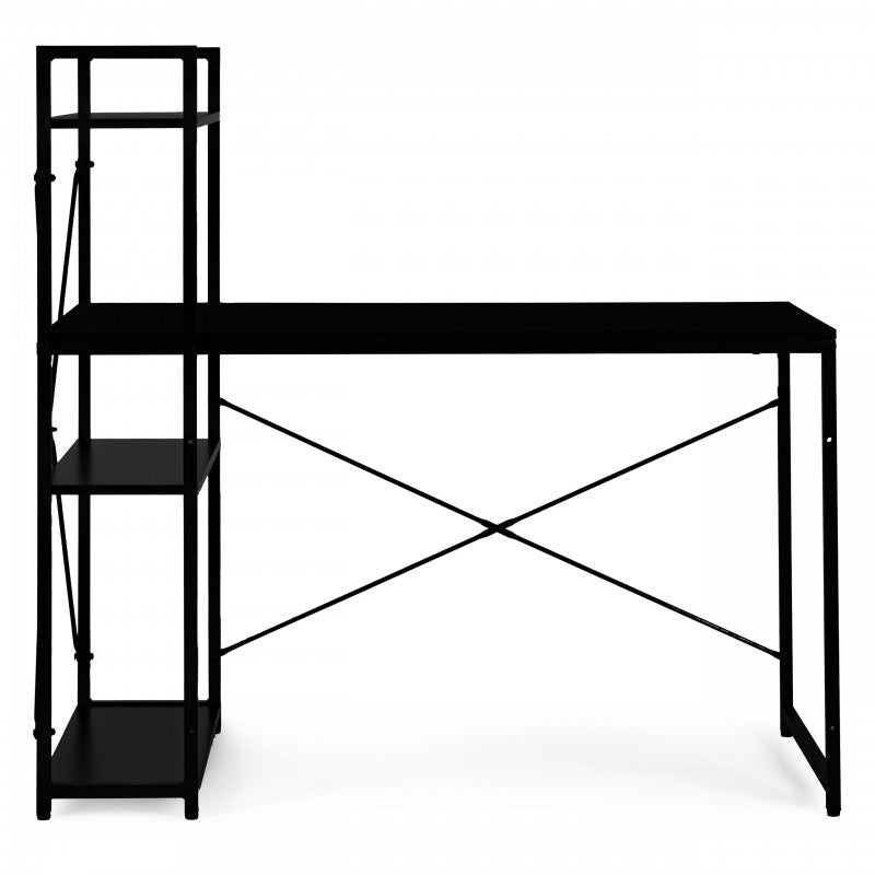 Loftowe biurko komputerowe z regałem, półkami, 120 x 60cm, czarne, czarny blat  STL24CZ