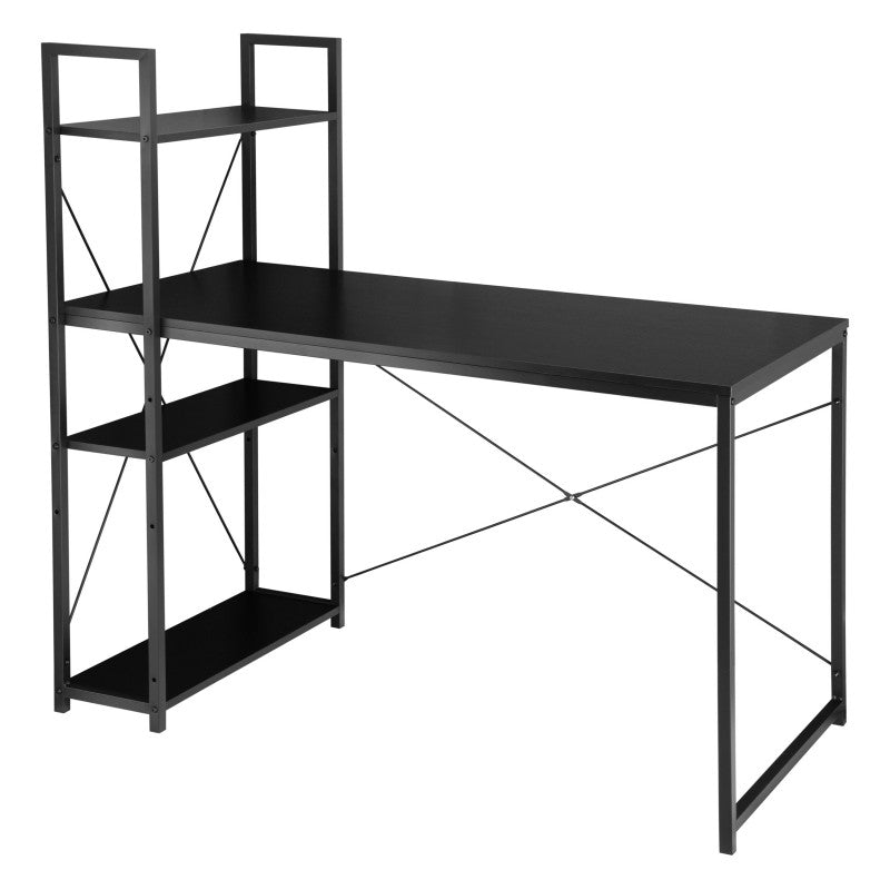 Loftowe biurko komputerowe z regałem, półkami, 120 x 60cm, czarne, czarny blat  STL24CZ