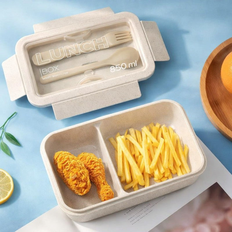 Lunch box, śniadaniówka ze sztućcami beżowy przegródki 850 ml PJM46