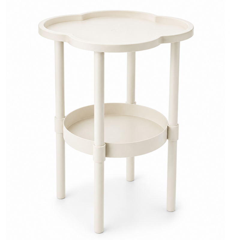 Mobilny stolik kawowy w kształcie koniczyny biały 37x37x46cm STL27B