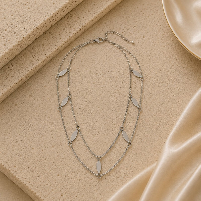 NASZYJNIK CHOKER podwójny, łezki srebrny N583S