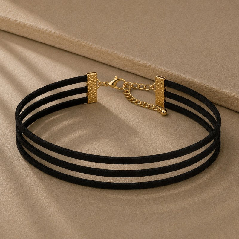 NASZYJNIK CZARNY MATOWY CHOKER POTRÓJNY N284