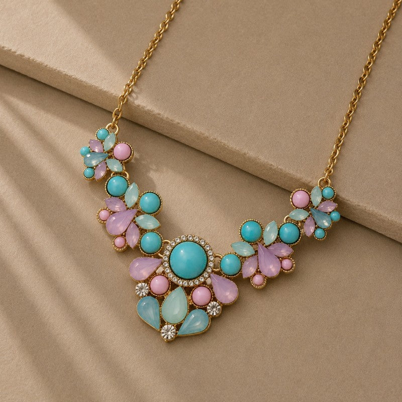 NASZYJNIK KOLIA BOHO NEW MIĘTOWY, RÓŻOWY N326F