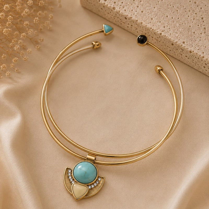 Naszyjnik, kolia podwójna obręcz BLUE STONE N229