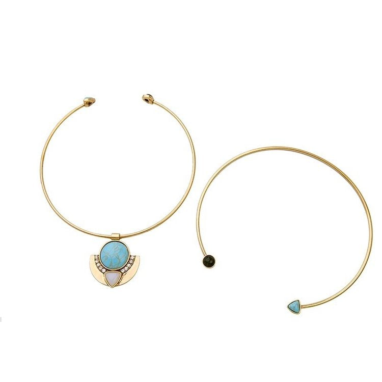 Naszyjnik, kolia podwójna obręcz BLUE STONE N229