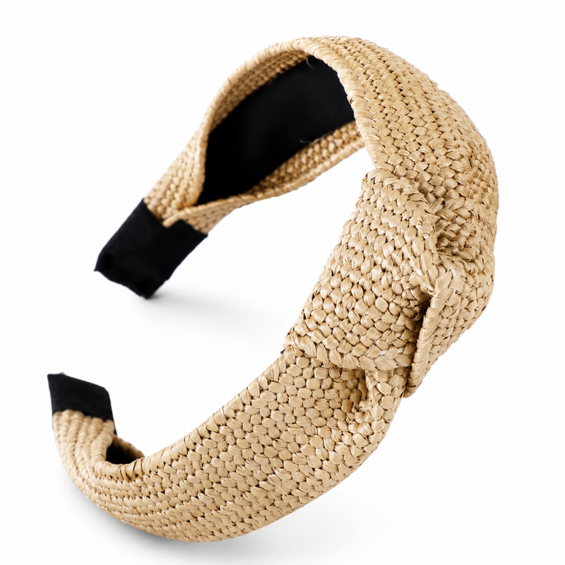 Opaska do włosów, turban BOHO wiklinowa pleciona, kremowa, brązowa O286BR