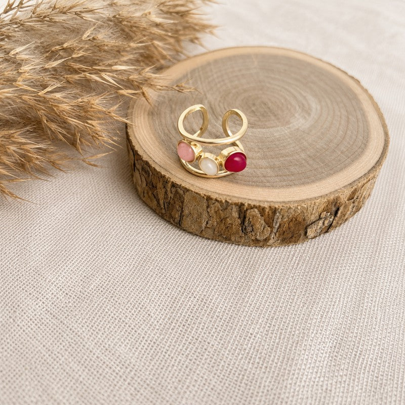Pierścionek stal szlachetna platerowana 14k złotem, regulowany, kamienie naturalne PST1044