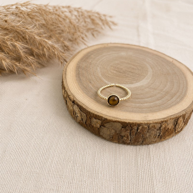 Pierścionek stal szlachetna platerowana 14k złotem, regulowany, TIGER STONE PST1047