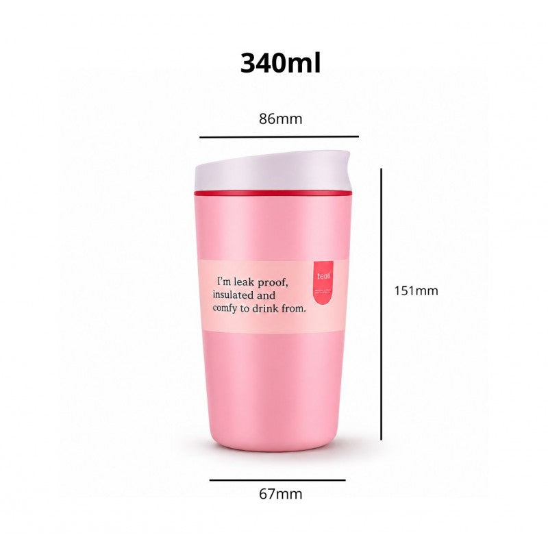POJEMNY KUBEK TERMICZNY 340 ml TERMOS zamykany, jasnoróżowy CUP32
