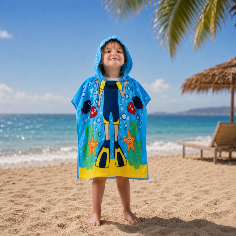 Ręcznik kąpielowy plażowy, na basen peleryna dziecięca podwodny NUREK PEL01WZ8