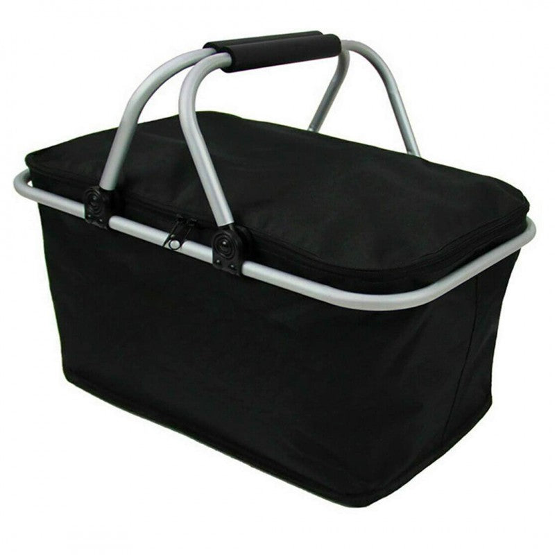 Składany kosz termiczny na zakupy, piknik czarny 47x27x23cm KP01CZ