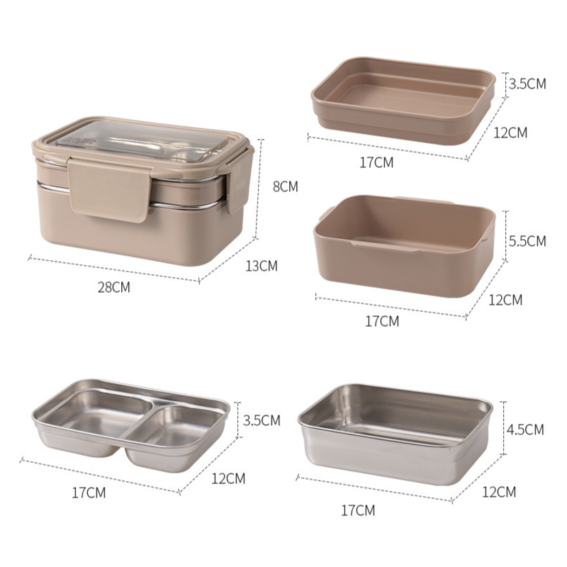 Śniadaniówka LUNCH BOX z widelcem, stal nierdzewna, 2 poziomy, kremowy PJM50K