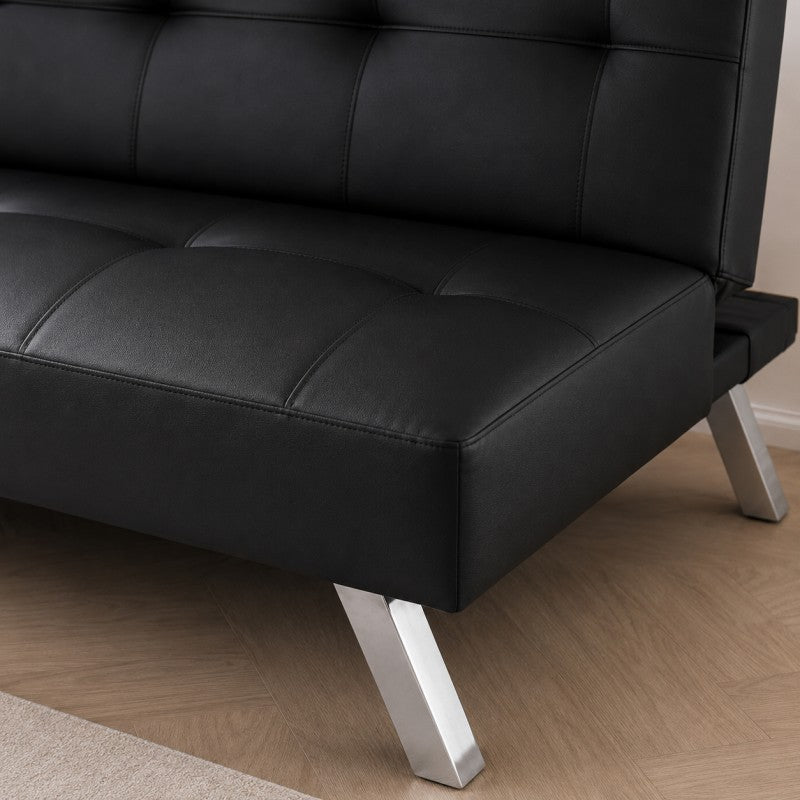 Sofa, kanapa 3 osobowa FLEX z funkcją spania, chromowane nogi, ekoskóra czarna SOF04CZ