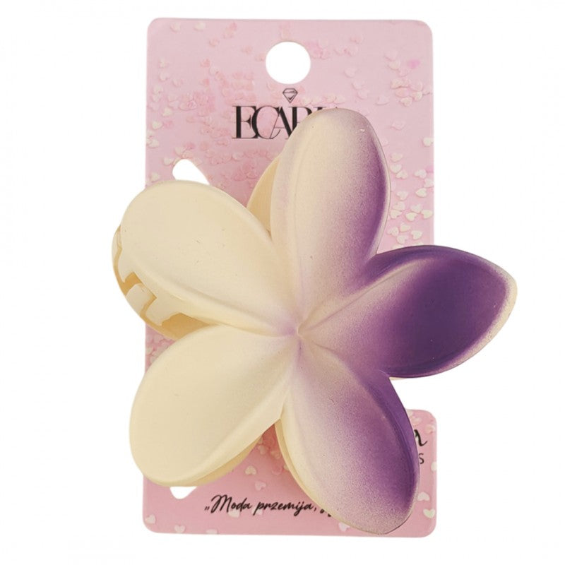 Spinka do włosów klamra XL kwiat OMBRE matowy kremowy z fioletem 7,5 x 8cm SP402