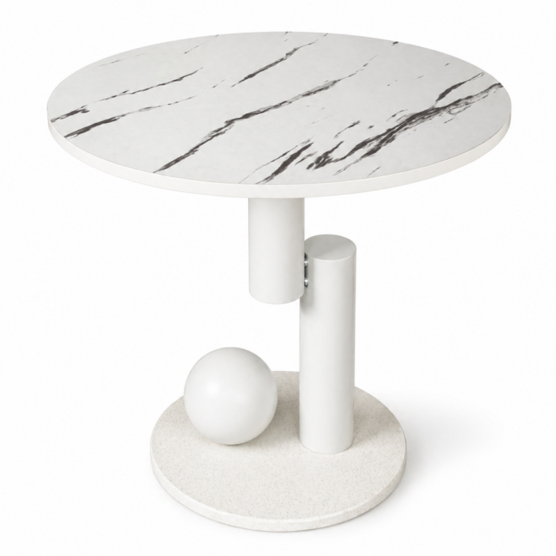 Stolik kawowy, pomocniczy, okrągły, biały marmur 50cm, KULA STL28B