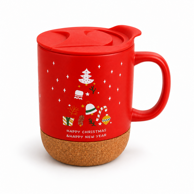 Świąteczny Kubek ceramiczny z korkiem 380 ml z przykrywką + pudełko KB32