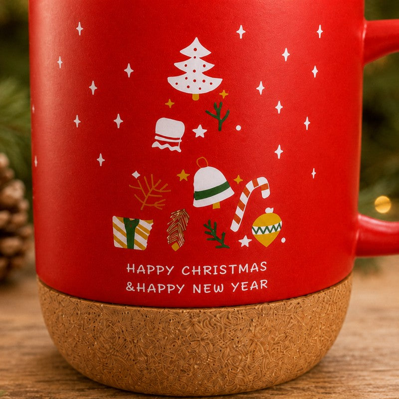 Świąteczny Kubek ceramiczny z korkiem 380 ml z przykrywką + pudełko KB32