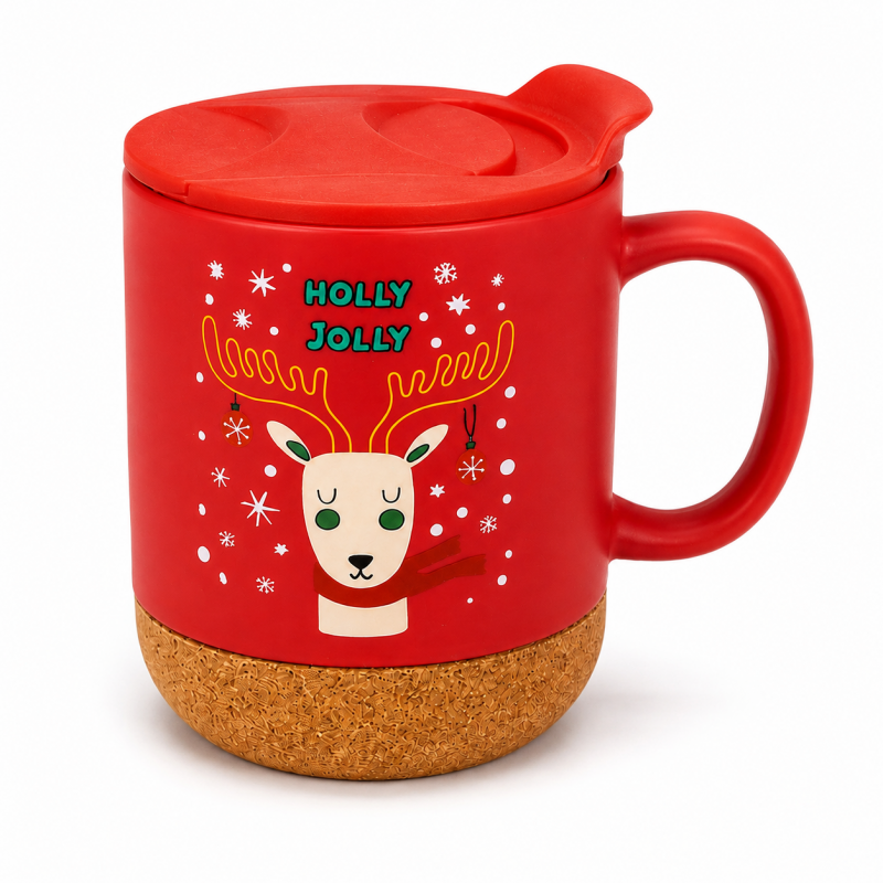 Świąteczny Kubek ceramiczny z korkiem 380 ml z przykrywką, w pudełku KB31