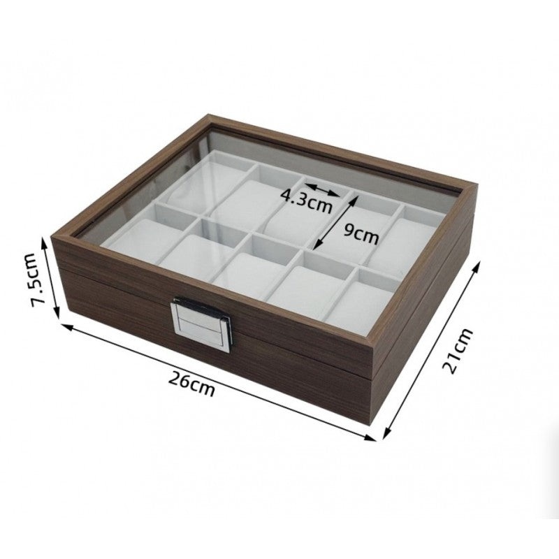 Szkatułka na 10 zegarków, etui, organizer zamykany ze szkłem 26x21cm PDMDF05