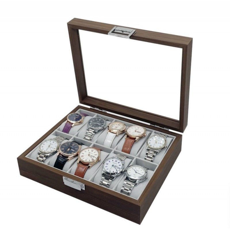 Szkatułka na 10 zegarków, etui, organizer zamykany ze szkłem 26x21cm PDMDF05