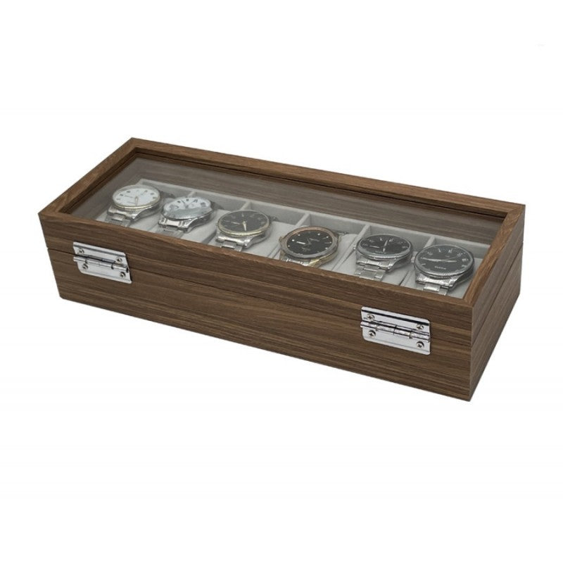 Szkatułka na 6 zegarków, etui, organizer zamykany ze szkłem 31x12x7,5cm PDMDF04