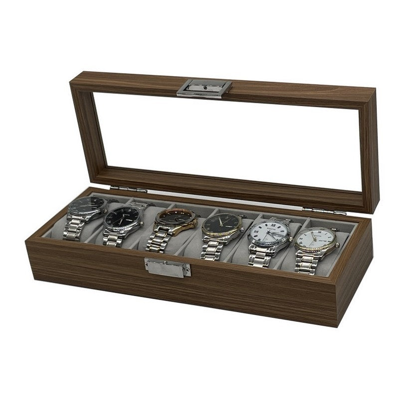 Szkatułka na 6 zegarków, etui, organizer zamykany ze szkłem 31x12x7,5cm PDMDF04