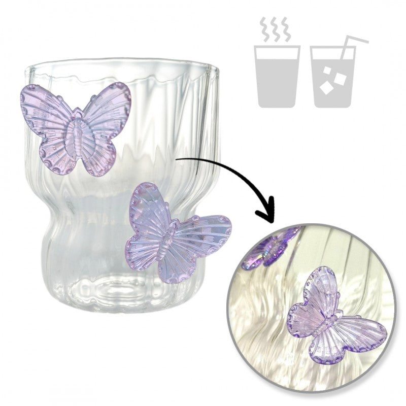 Szklanka ryflowana, z falowanymi ściankami, MOTYLKI fiolet 260 ml 1szt SZK162