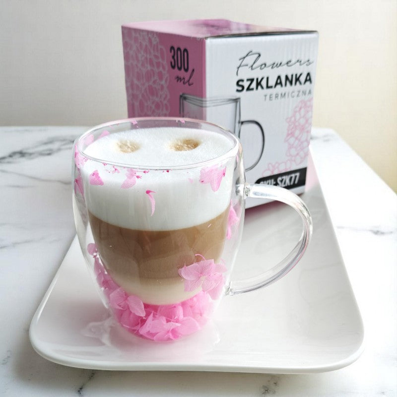 Szklanka termiczna z hortensją w środku róż 300 ml 1szt SZK77