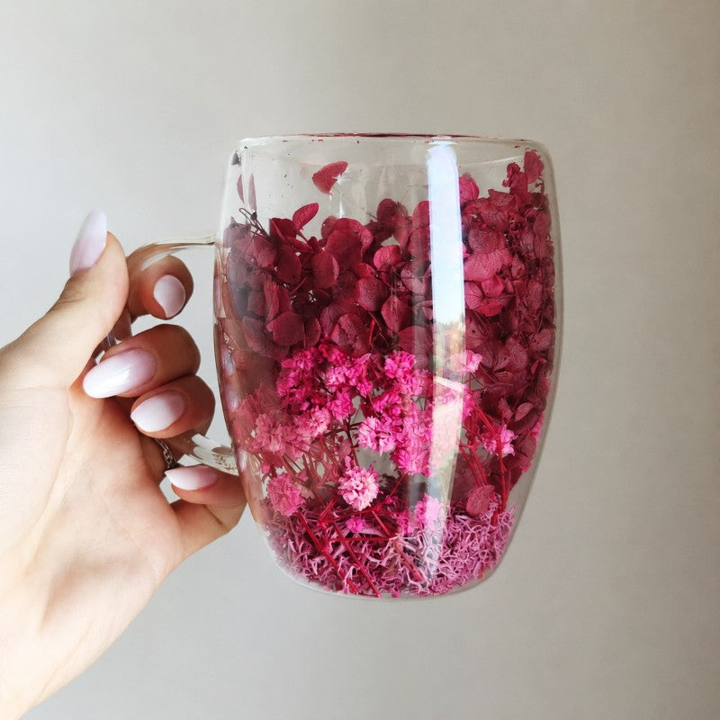 Szklanka termiczna z kwiatami w środku 300ml 1szt, pełna kwiatów burgund, red SZK192
