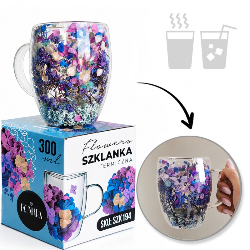 Szklanka termiczna z kwiatami w środku 300ml 1szt SZK194