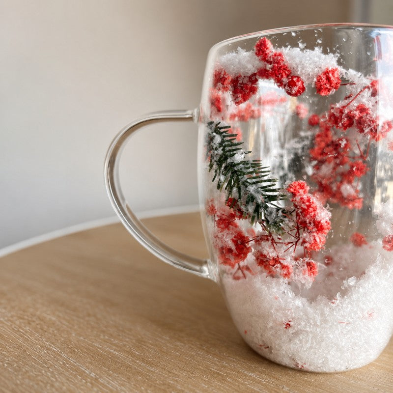 Szklanka termiczna z kwiatami w środku, akcenty świąteczne, śnieg 300 ml 1szt SZK198