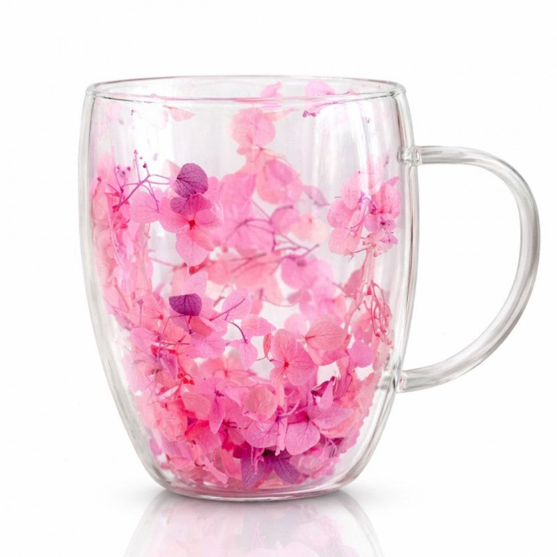 Szklanka termiczna z kwiatami w środku, gipsówka hortensje róż 300 ml 1szt SZK165