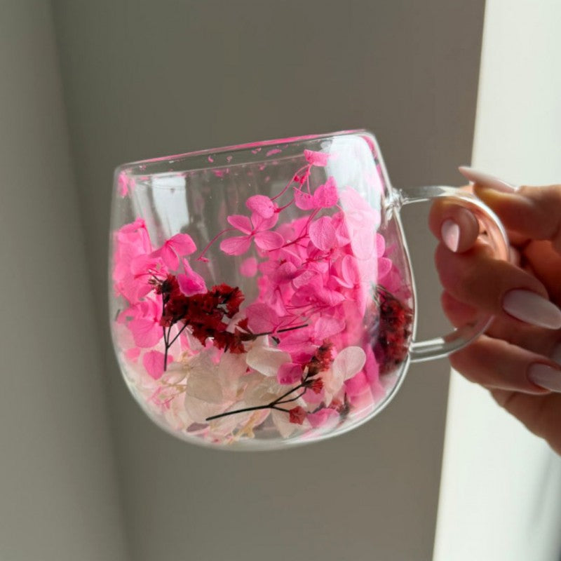 Szklanka termiczna z kwiatami w środku, gipsówka hortensje róż 300 ml 1szt SZK182