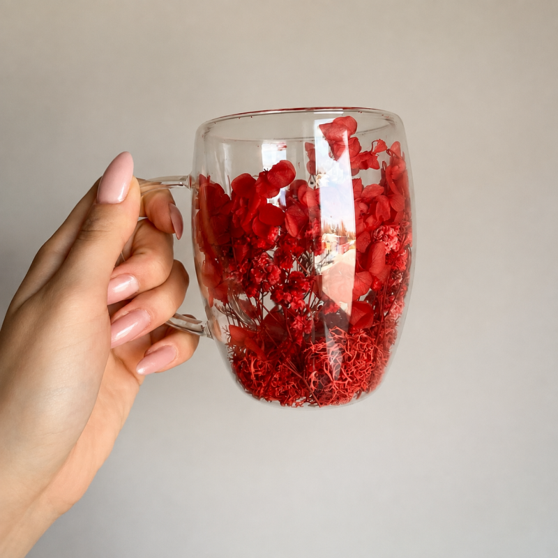 Szklanka termiczna z kwiatami w środku, pełne kwiatów mix, czerwone red 300ml 1szt SZK193