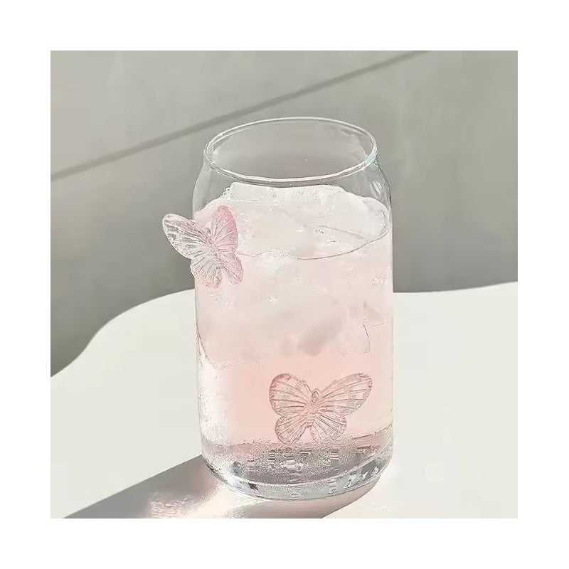 Szklanka wysoka ze słomką, MOTYLKI róż 500 ml, 1 szt- SZK163